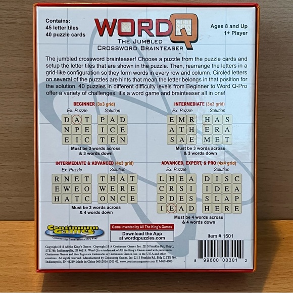 WordQ Jumbled Crossword Game Solo Player Unscramble Brainteaser Challenge 8+ - Picture 3 of 5